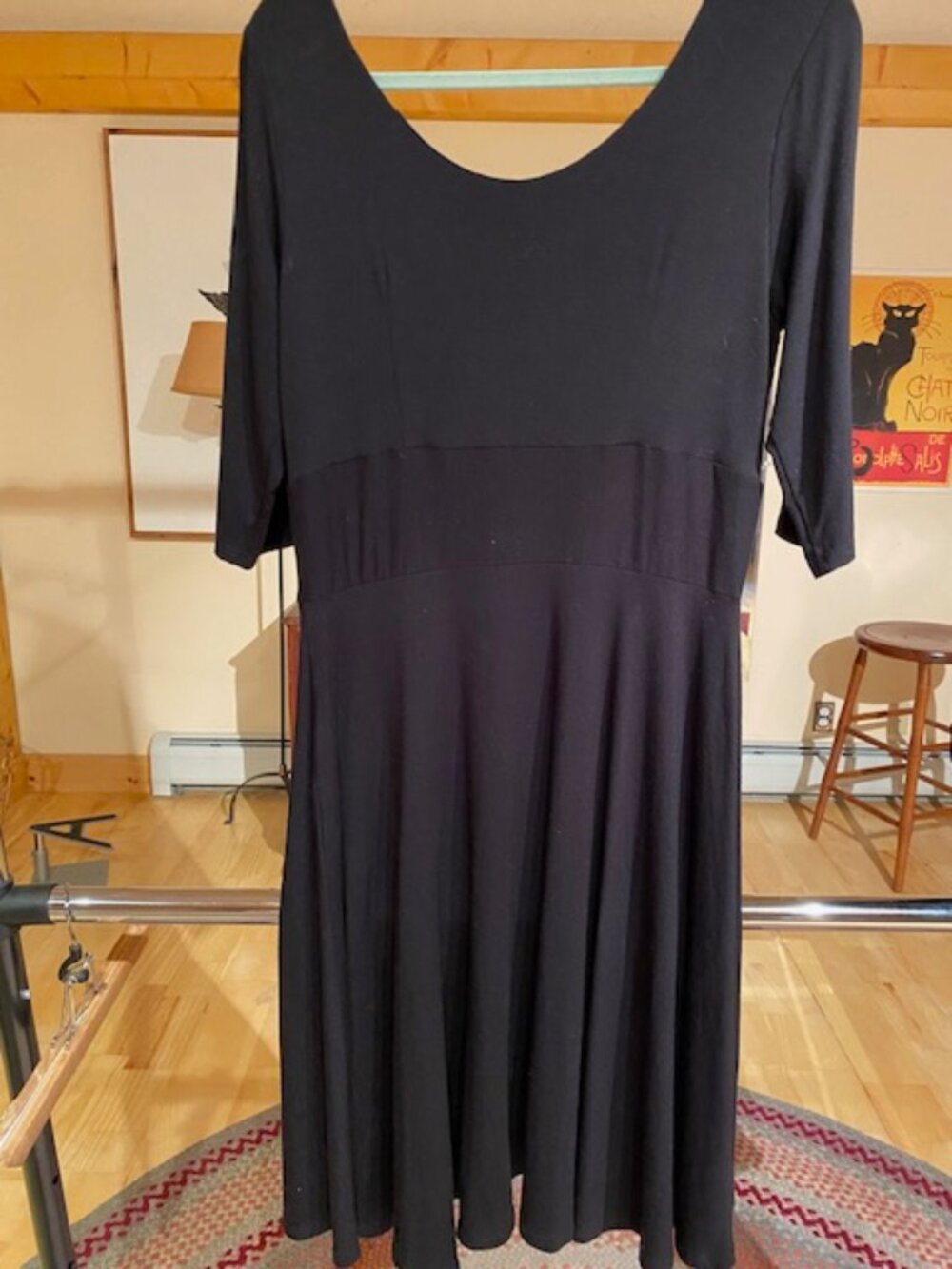 Salaam womens XL black knit dress skaters style scoop neck 3/4 sleeve Rayon/Span - Picture 6 of 9